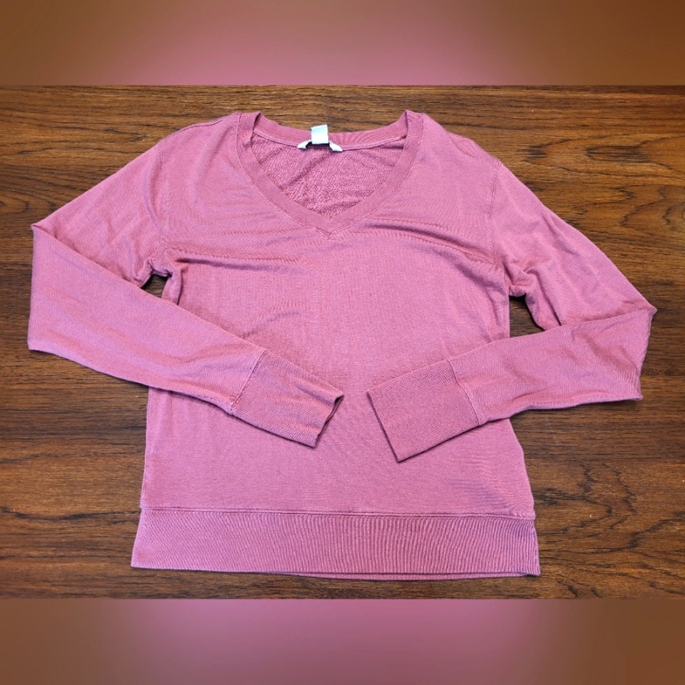 Athleta Pink Sunrise V-Neck Longsleeve Soft Sweater Thumb Hole Women's X-Small